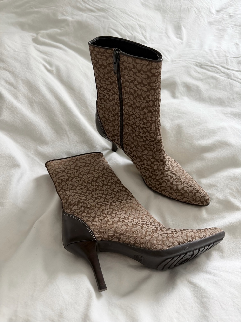 Vintage Coach Signature Canvas Kitten Heel Boots